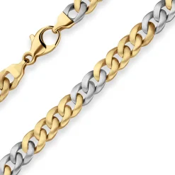 6,5mm Armband Panzerkette oval aus 585 Gold gelb/weiß matt-glänzend 19cm