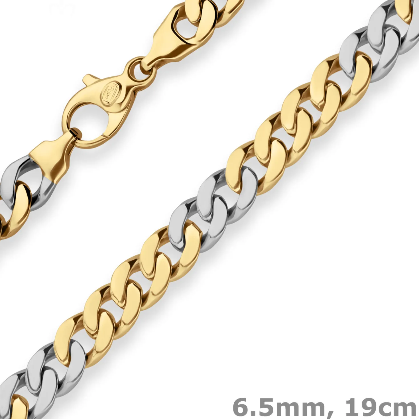 6,5mm Armband Panzerkette oval aus 585 Gold gelb/weiß matt-glänzend 19cm