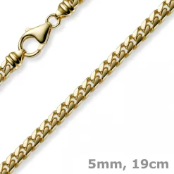 5mm Armband Panzerkette oval diamantiert massiv, 750 Gold Gelbgold, 19cm
