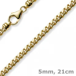 5mm Armband Panzerkette oval diamantiert massiv, 750 Gold Gelbgold, 21cm