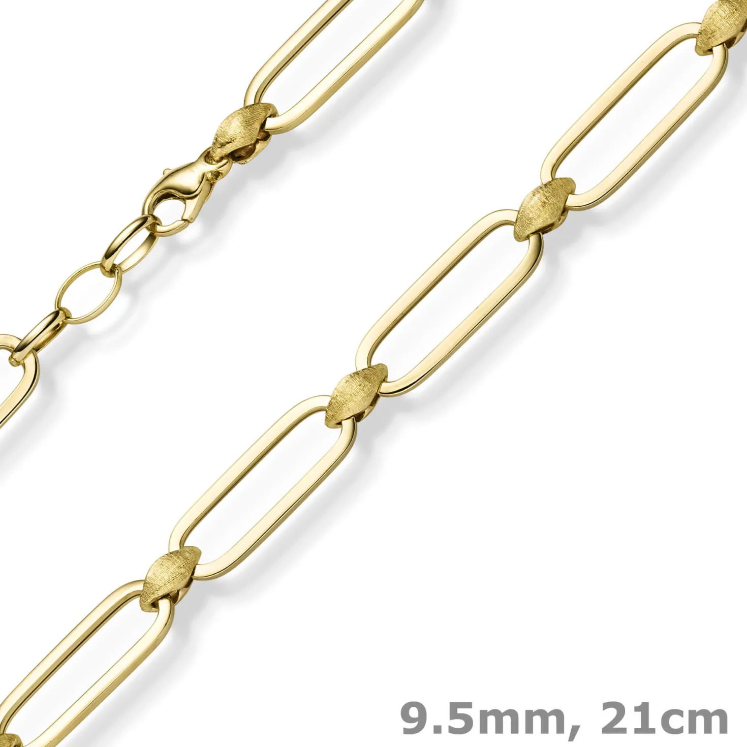 9,5mm Armband Paper-Clip Armkette aus 585 Gold Gelbgold teilmattiert 21cm