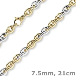 7,5mm Armband Phantasiekette Armschmuck aus 585 Gelbgold Weißgold glänzend 21cm