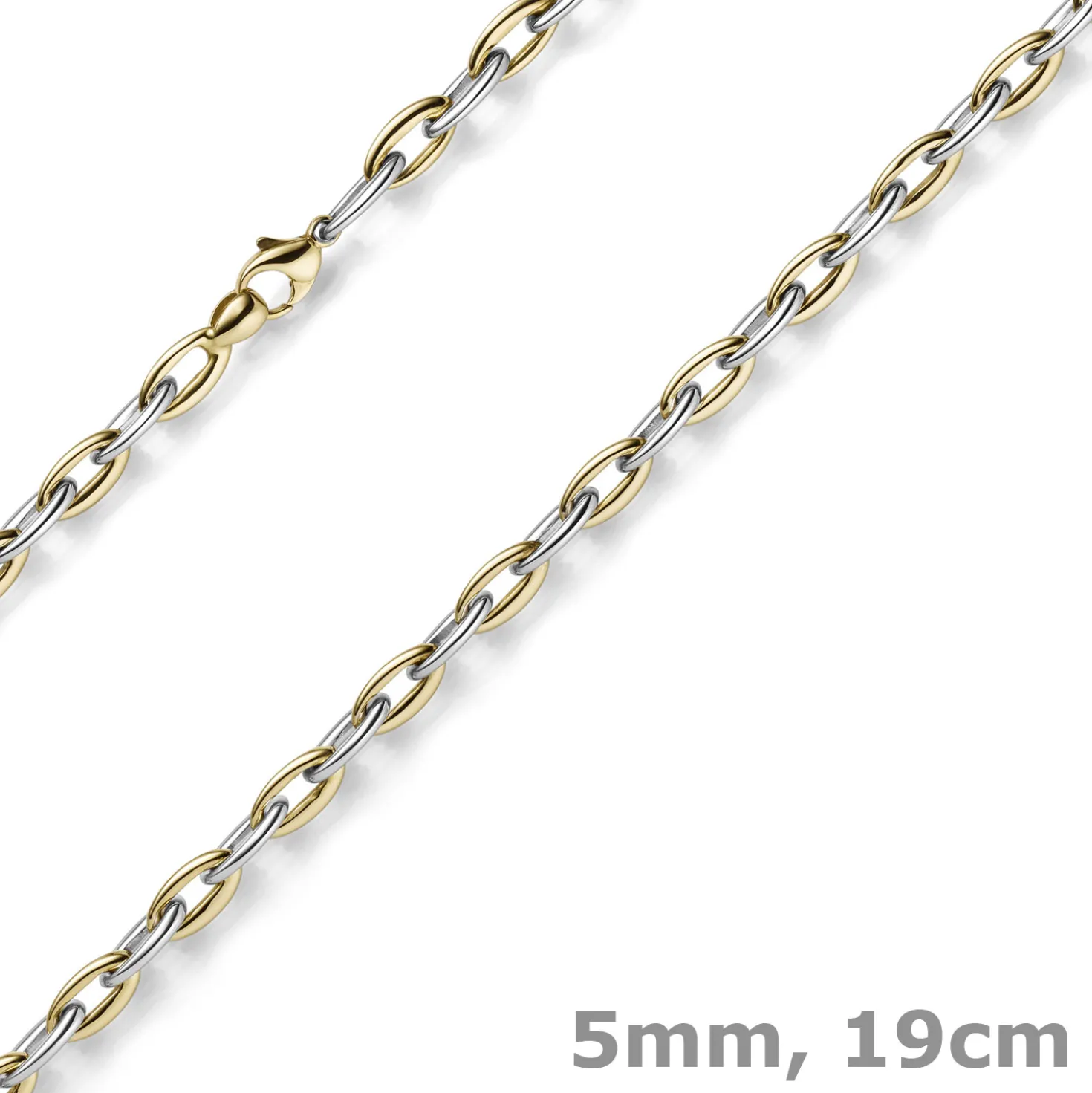 5mm Armband Phantasiekette aus 585 Gold Gelbgold Weißgold bicolor 19cm
