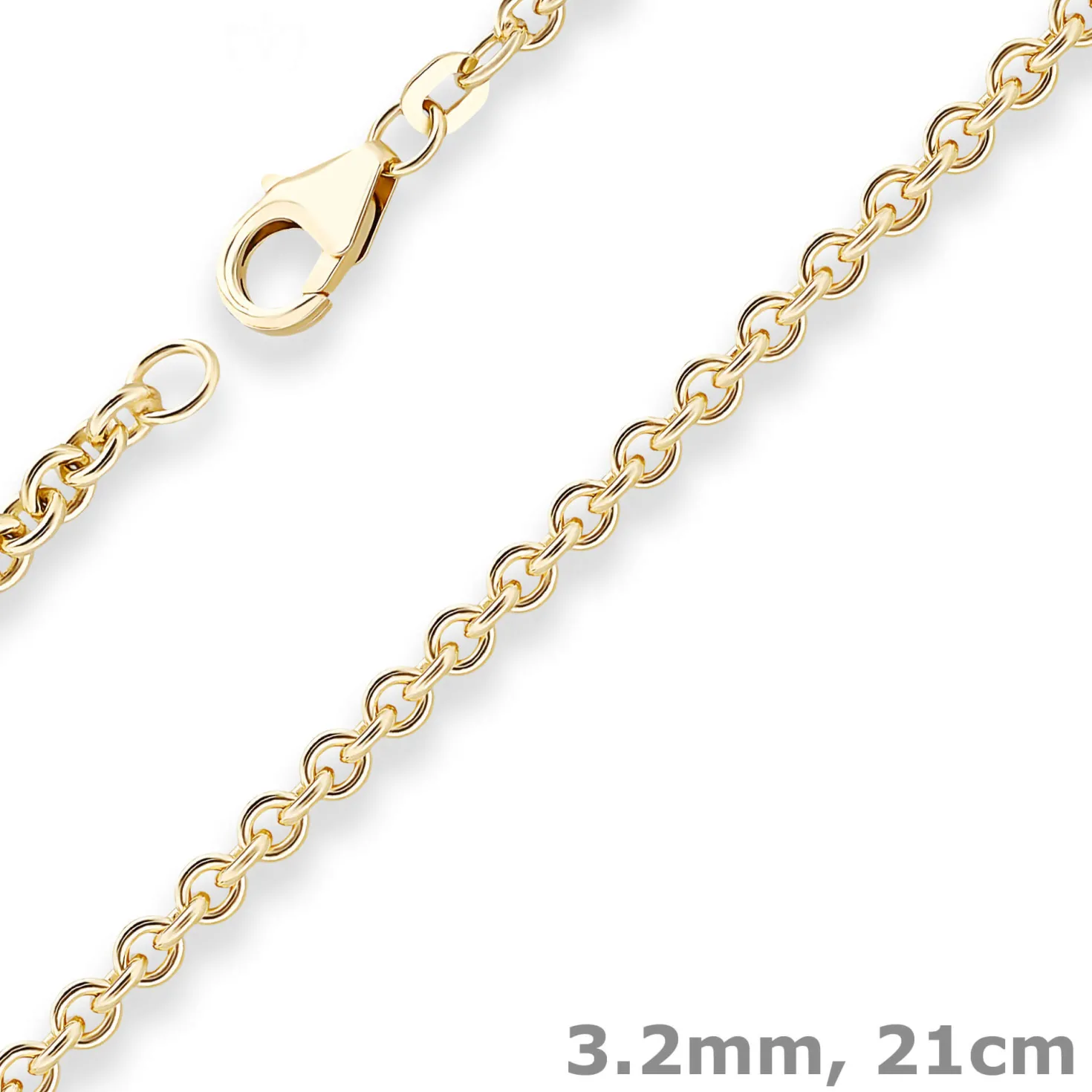 3,2mm Armband Rund-Ankerkette Goldarmband Armschmuck aus 585 Gold Gelbgold 21cm