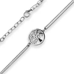 1,1mm Armband Rund-Ankerkette Lebensbaum aus 925 Silber rhodiniert 17cm Zirkonia