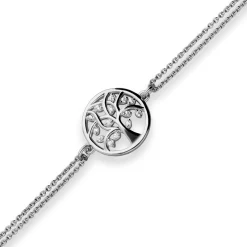 1,1mm Armband Rund-Ankerkette Lebensbaum aus 925 Silber rhodiniert 17cm Zirkonia