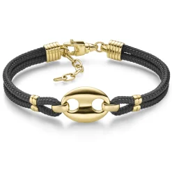14,5mm Armband Schiffsanker 585 Gold Gelbgold massiv mit Textilband 18-21cm