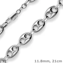 11,8mm Armband Schiffsankerkette Armschmuck aus 925 Silber rhodiniert 21cm