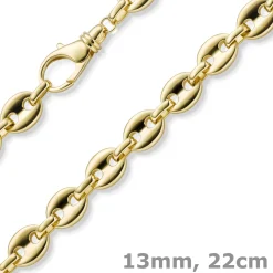 13mm Armband Schiffsankerkette Bohnenkette aus 585 Gold Gelbgold 22cm Herren
