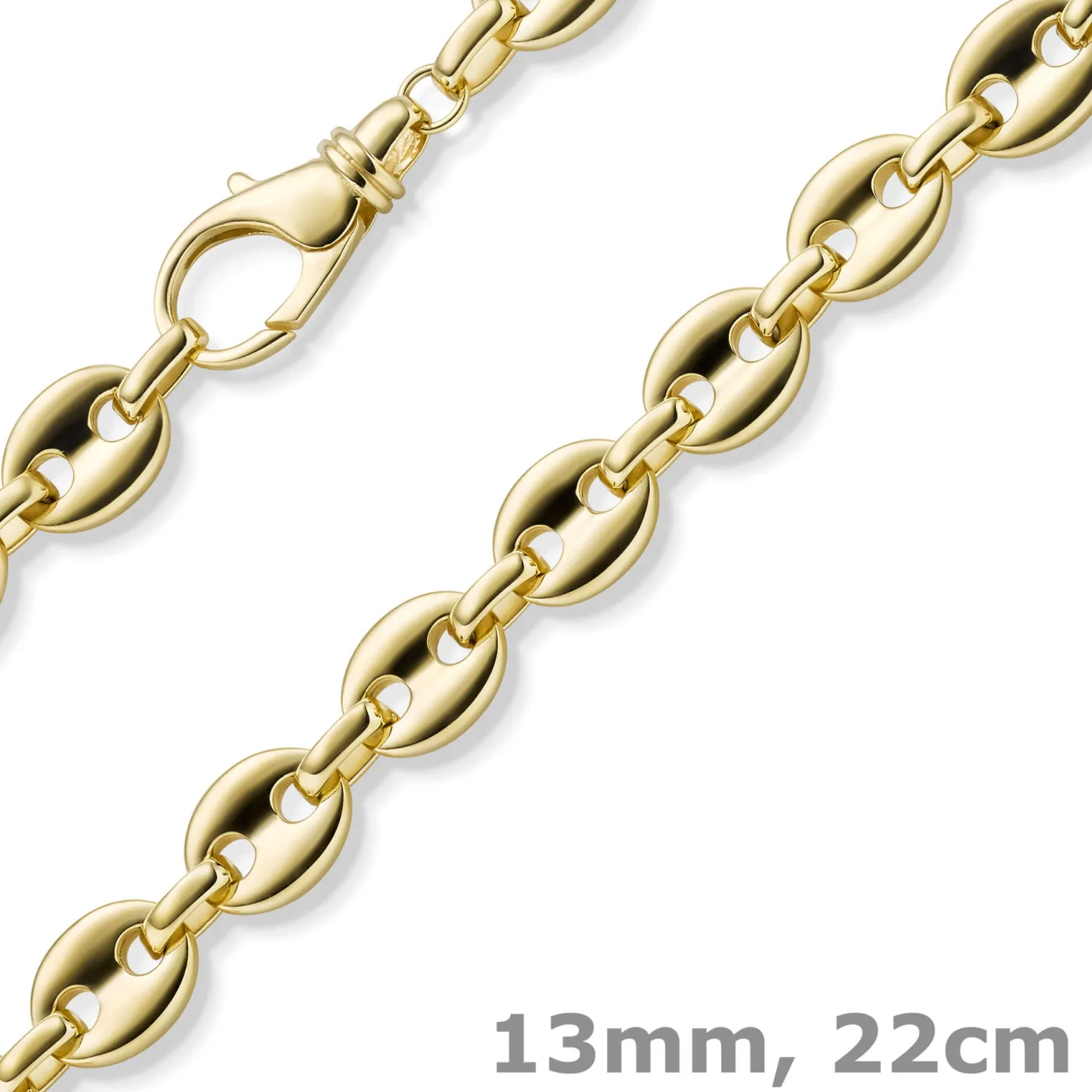 13mm Armband Schiffsankerkette Bohnenkette aus 585 Gold Gelbgold 22cm Herren