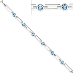 7,2mm Armband Silberarmband Armkette, Zirkonia hellblau weiß, 925 Silber, 19cm