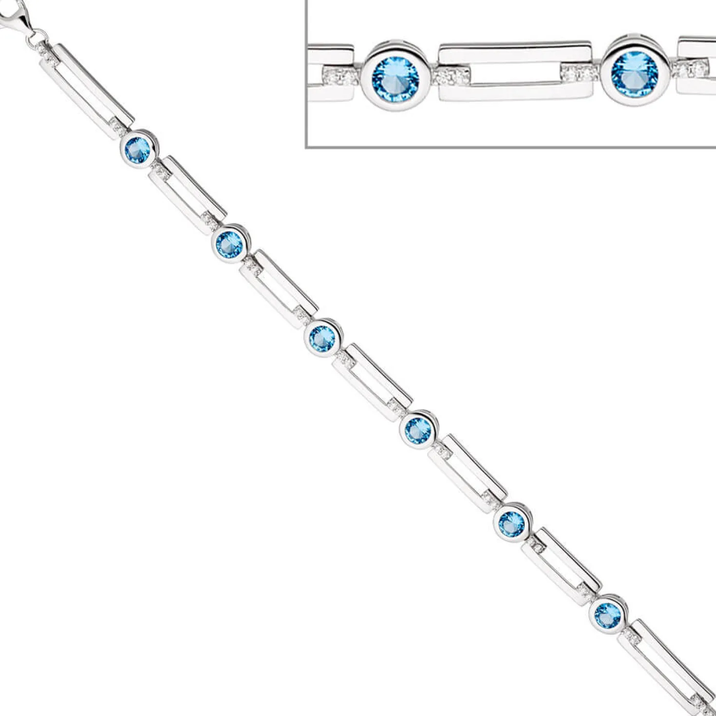 7,2mm Armband Silberarmband Armkette, Zirkonia hellblau weiß, 925 Silber, 19cm