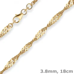 3,8mm Armband Singapurkette Goldarmband Armschmuck aus 585 Gold Gelbgold 18cm