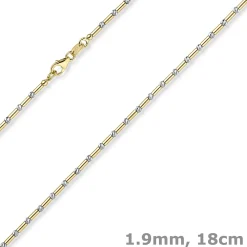 1,9mm Armband Stäbchen-Kugel diamantiert aus 585 Gold gelb/weiß bicolor 18cm