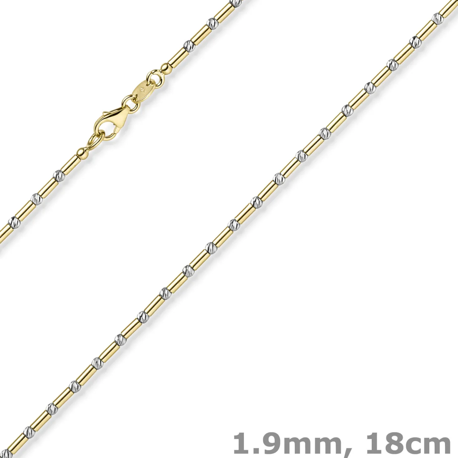 1,9mm Armband Stäbchen-Kugel diamantiert aus 585 Gold gelb/weiß bicolor 18cm