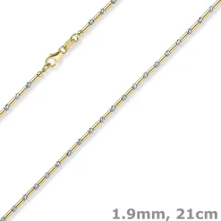 1,9mm Armband Stäbchen-Kugel diamantiert aus 585 Gold gelb/weiß bicolor 21cm