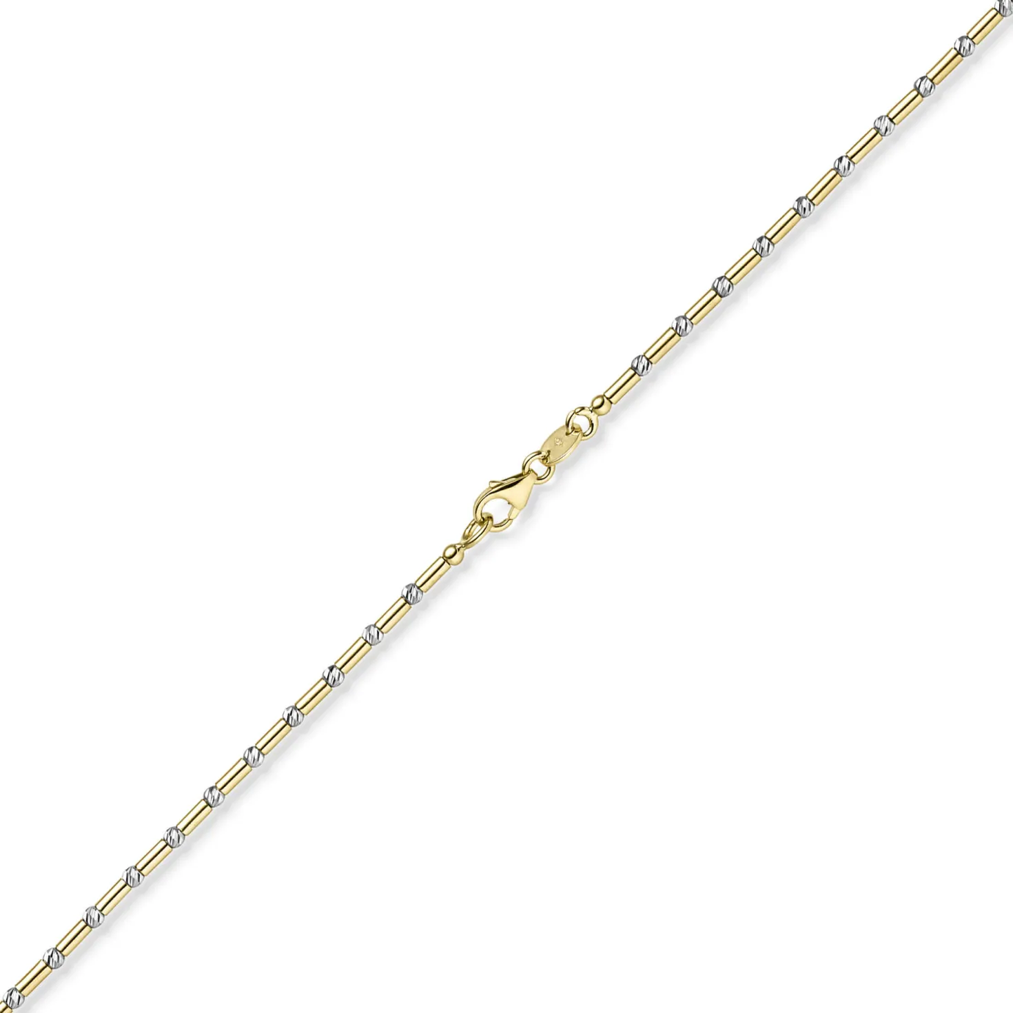 1,9mm Armband Stäbchen-Kugel diamantiert aus 585 Gold gelb/weiß bicolor 21cm