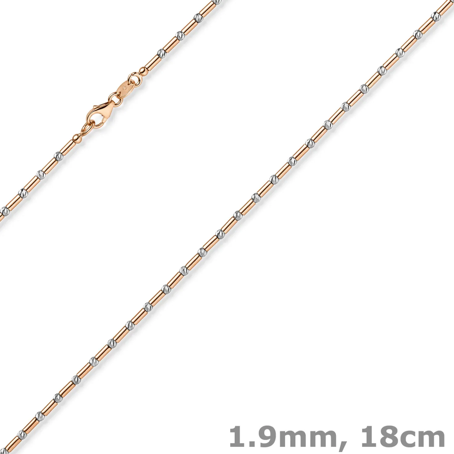 1,9mm Armband Stäbchen-Kugel diamantiert aus 585 Gold weiß/rot bicolor 18cm
