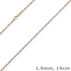 1,9mm Armband Stäbchen-Kugel diamantiert aus 585 Gold weiß/rot bicolor 19cm