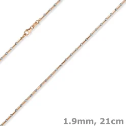 1,9mm Armband Stäbchen-Kugel diamantiert aus 585 Gold weiß/rot bicolor 21cm