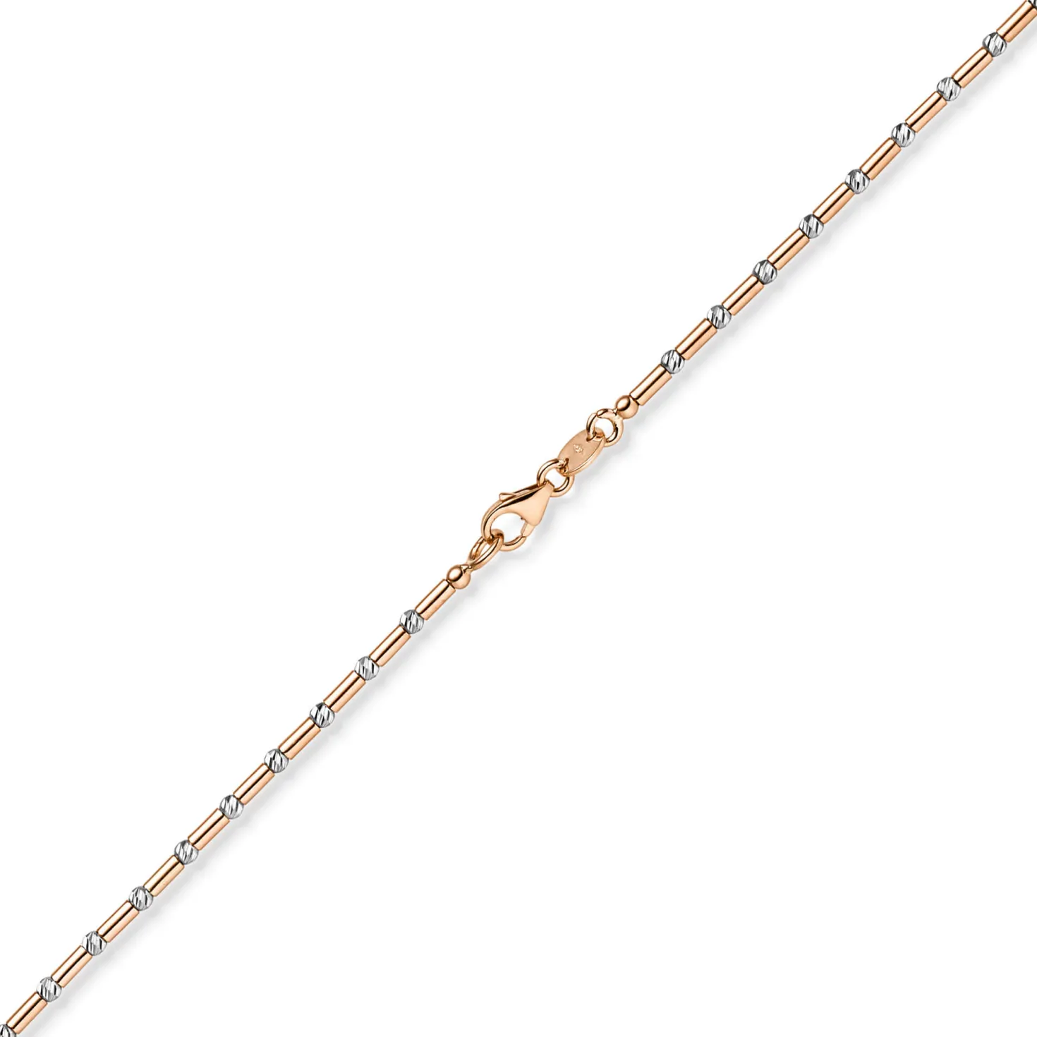 1,9mm Armband Stäbchen-Kugel diamantiert aus 585 Gold weiß/rot bicolor 21cm