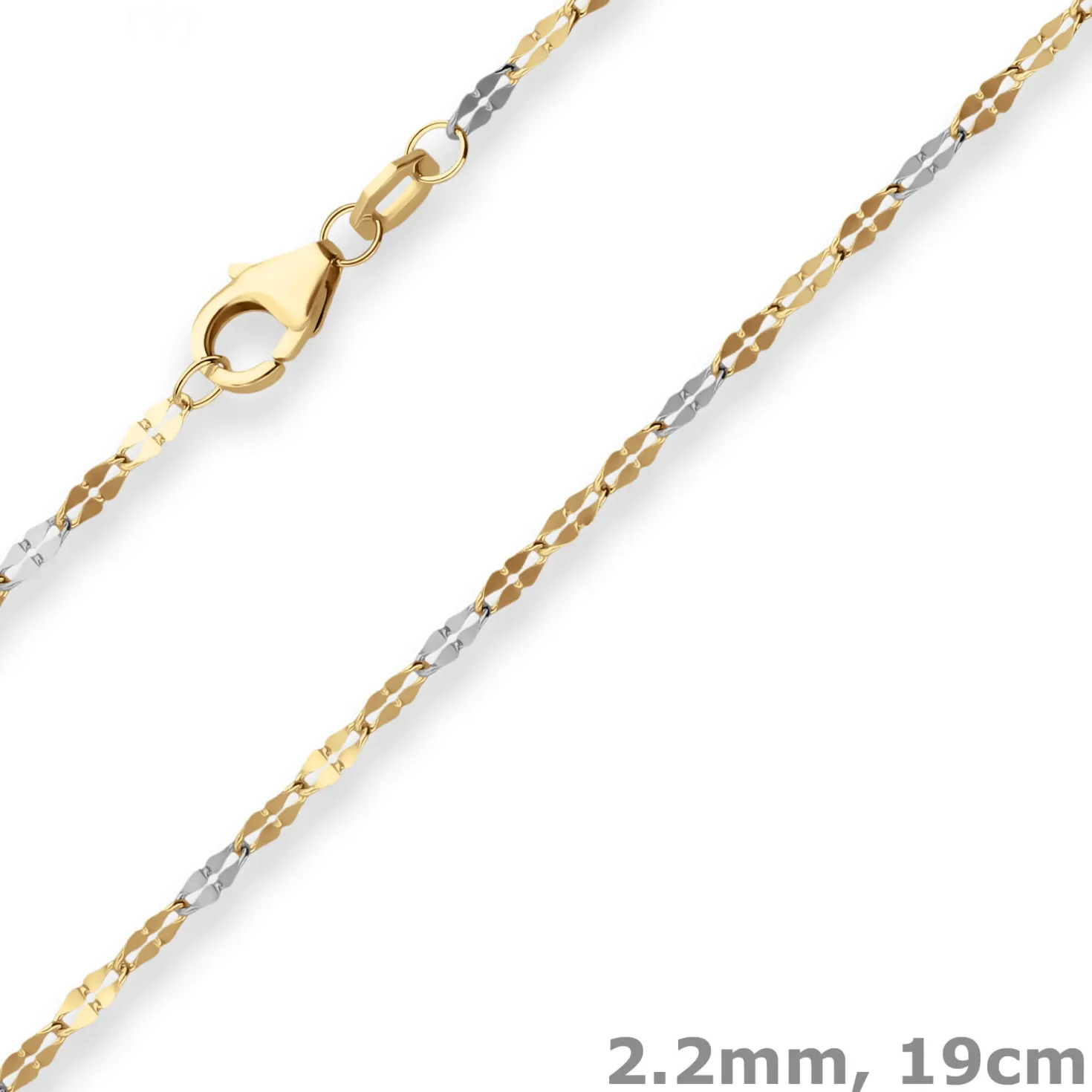 2,2mm Armband Tigeraugenkette Armschmuck aus 375 Gold gelb/weiß 19cm