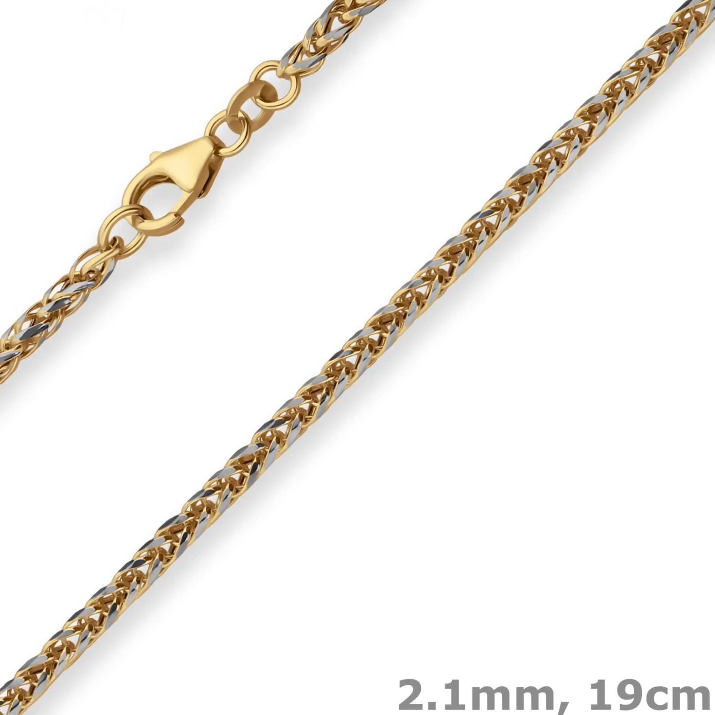2,1mm Armband Zopfkette Goldarmband Armschmuck aus 333 Gold gelb/weiß 19cm