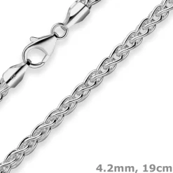 4,2mm Armband Zopfkette Silberarmband Armschmuck aus 925 Silber rhodiniert 19cm