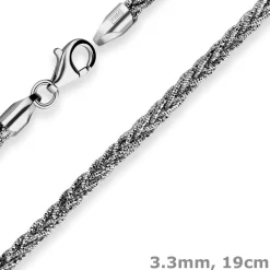 3,3mm Armband Zopfkette Silberarmband Armschmuck aus 925 Silber rhodiniert 19cm