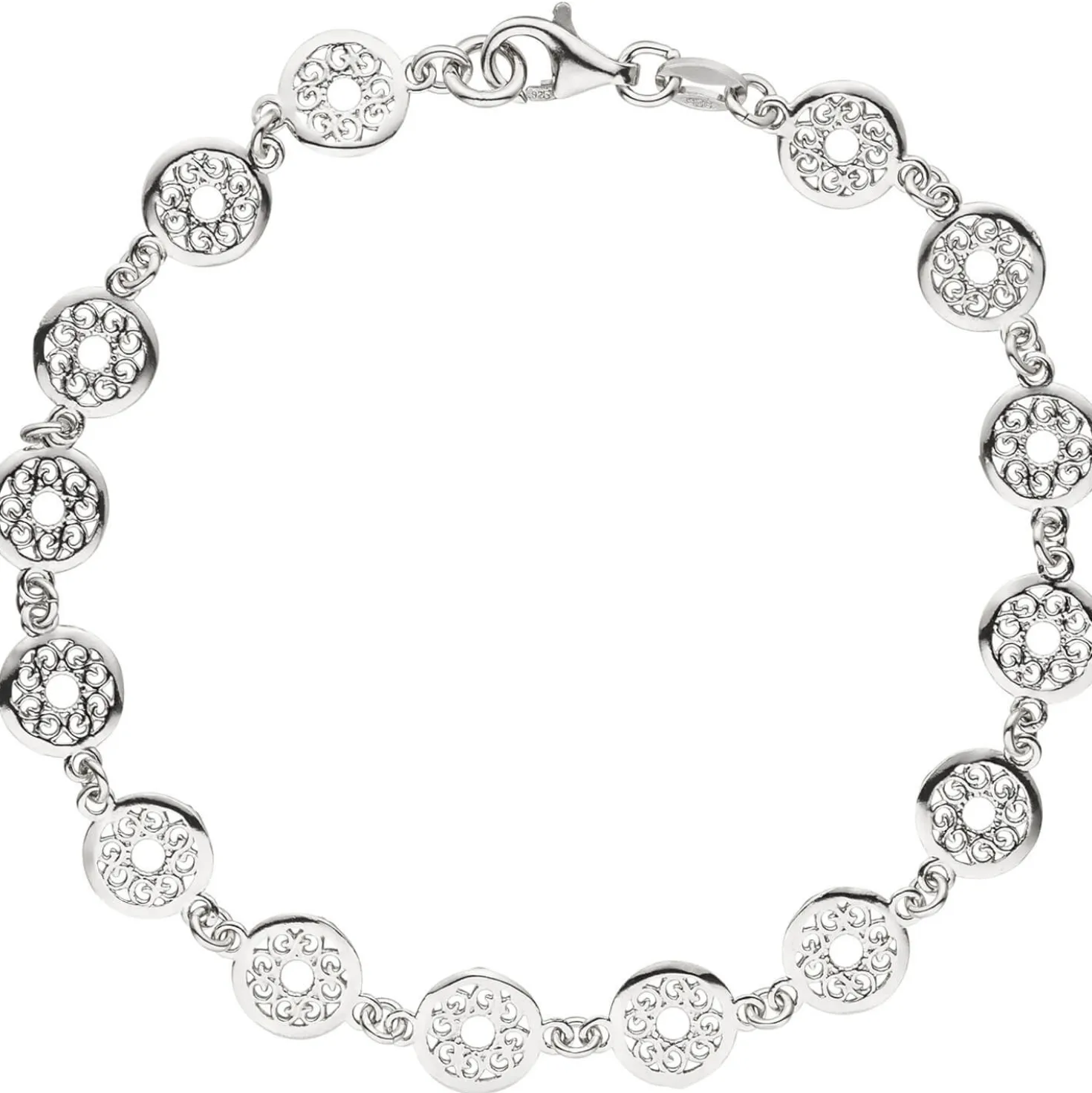 7,5mm Armkette Armband aus runden Gliedern mit Ornament Muster, 925 Silber, 19cm