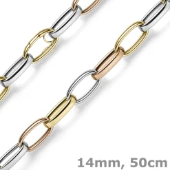 14mm breite Phantasie Kette Halskette Collier aus 585 Gold gelb/rot/weiß 50cm