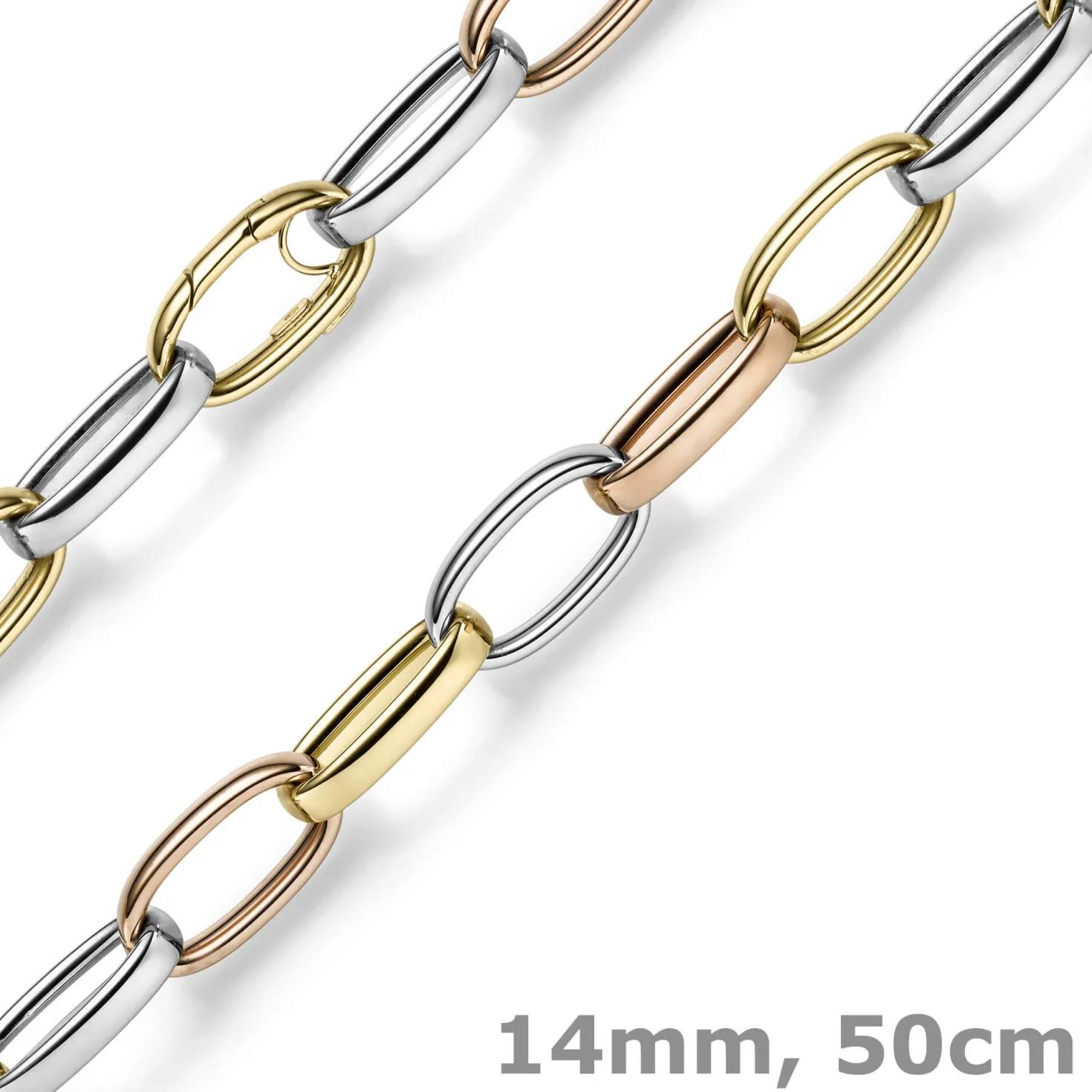 14mm breite Phantasie Kette Halskette Collier aus 585 Gold gelb/rot/weiß 50cm
