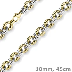 10mm breite Phantasiekette Halskette Collier aus 585 Gold gelb/weiß 45cm