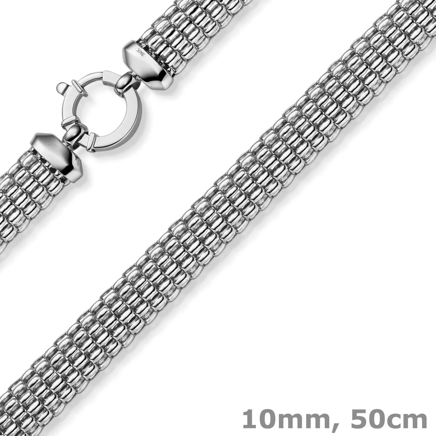 10mm breite Phantasie-Kette Halskette Collier aus 585 Gold Weißgold 50cm