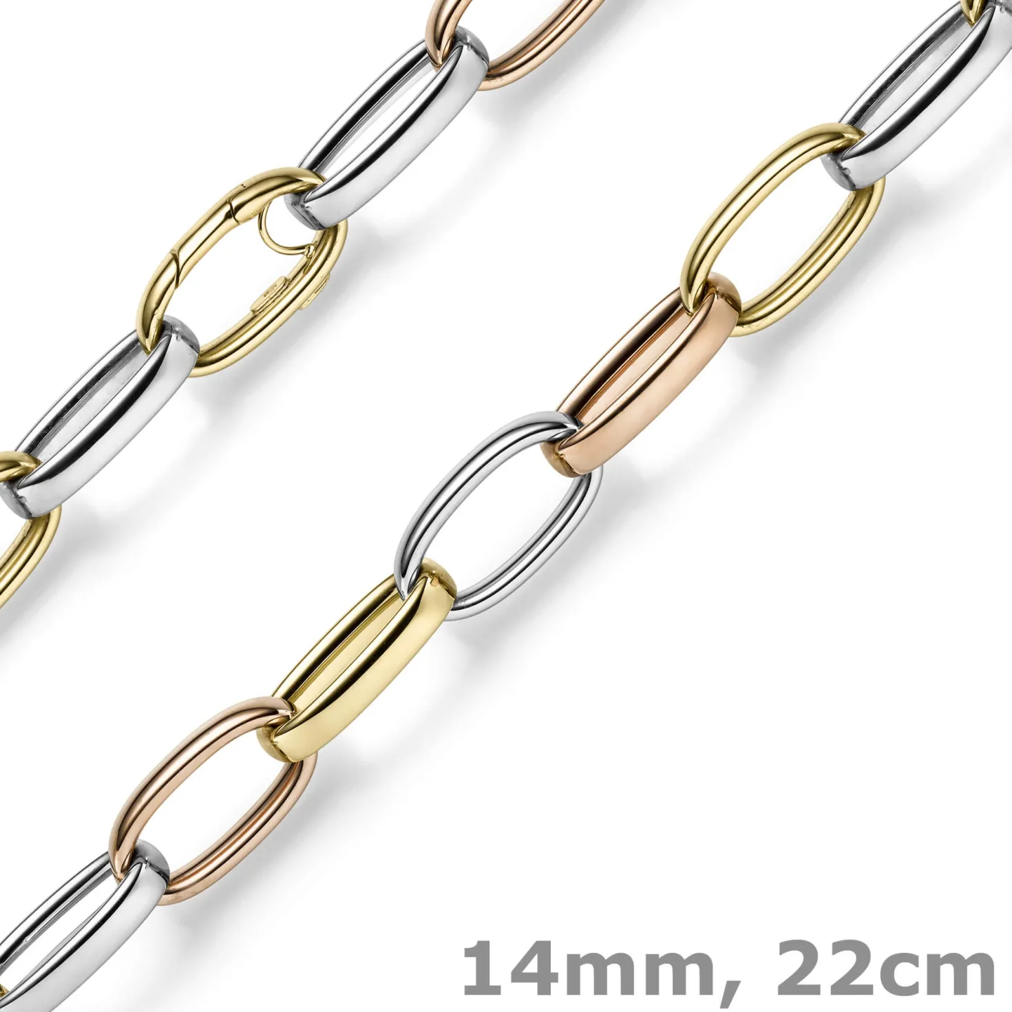14mm breites Armband Armkette Armschmuck aus 585 Gold gelb/rot/weiß 22cm