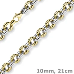 10mm breites Armband Phantasiekette Armschmuck aus 585 Gold gelb/weiß 21cm