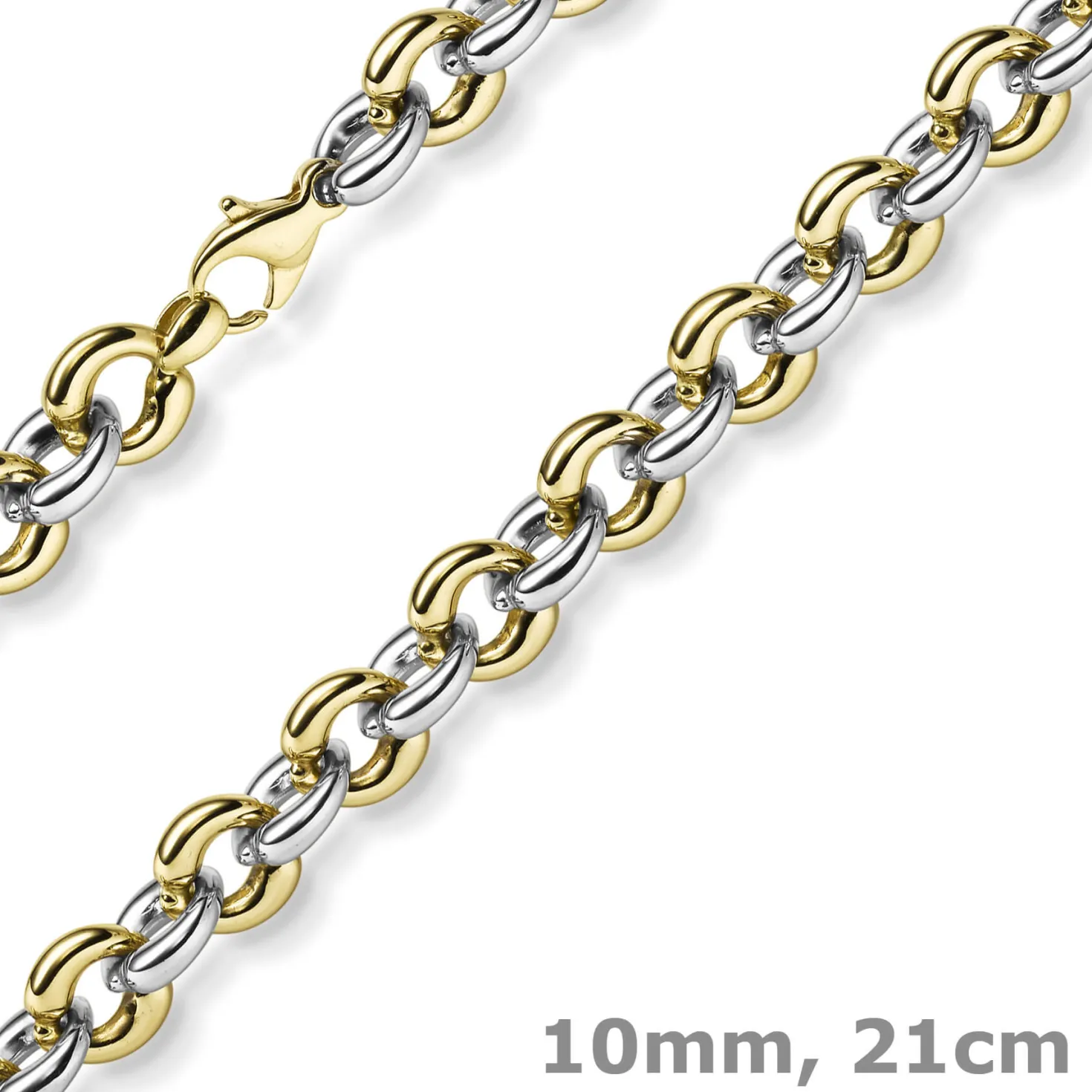 10mm breites Armband Phantasiekette Armschmuck aus 585 Gold gelb/weiß 21cm