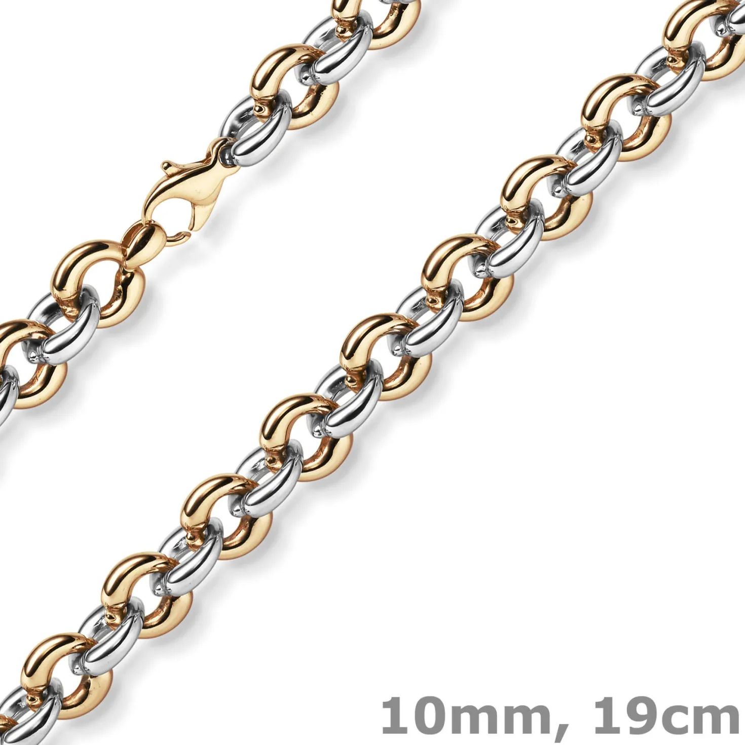 10mm breites Armband Phantasiekette Armschmuck aus 585 Gold weiß/rot 19cm