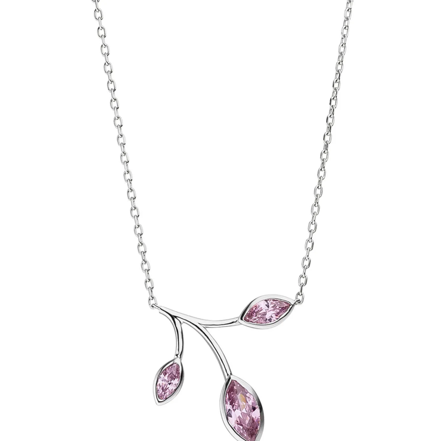 1,1mm Collier Ankerkette, Anhänger Zweig mit rosa Zirkonia, 925 Silber, 42-45cm
