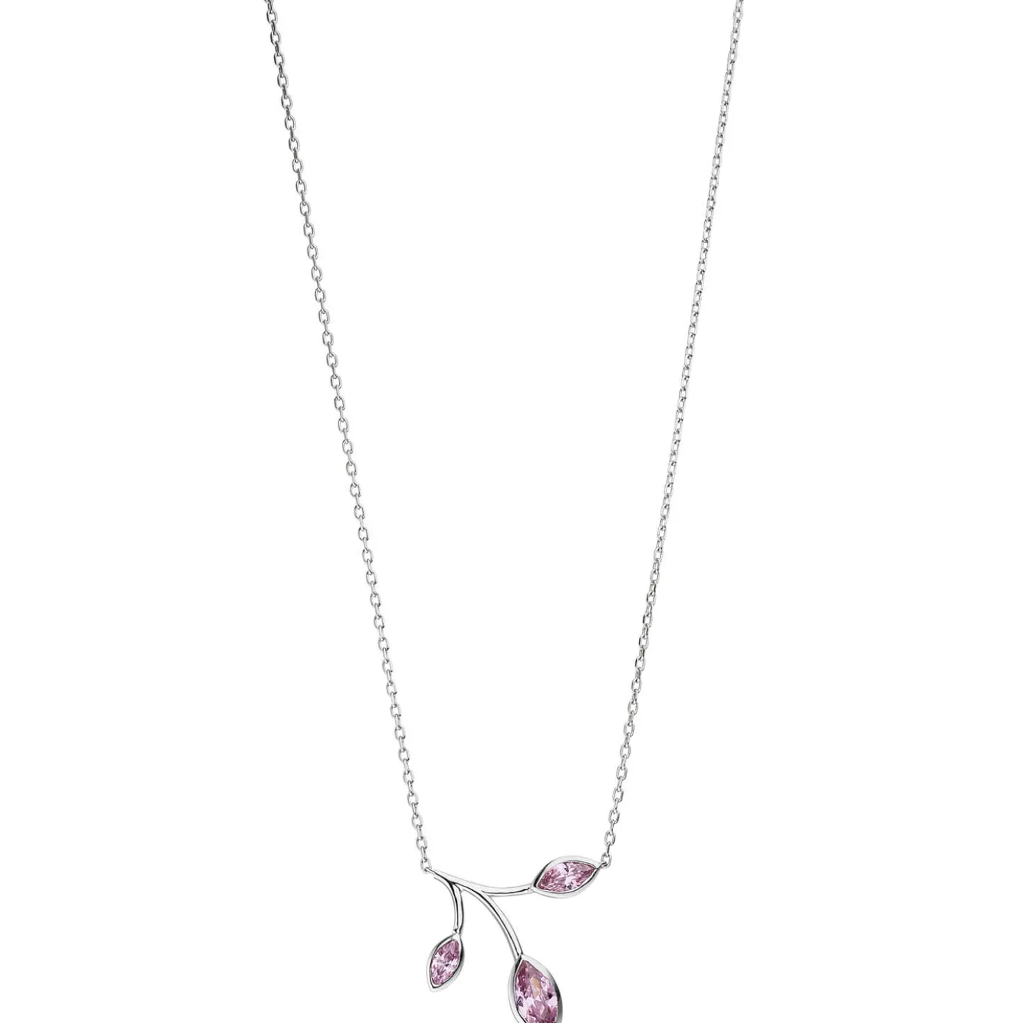 1,1mm Collier Ankerkette, Anhänger Zweig mit rosa Zirkonia, 925 Silber, 42-45cm