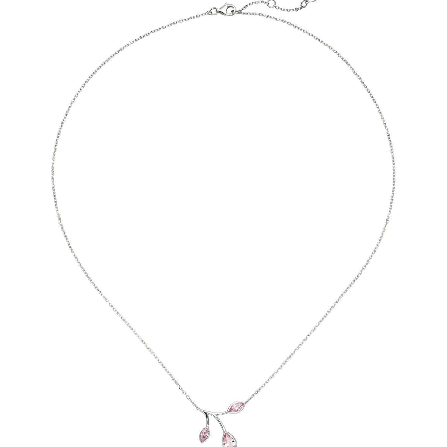 1,1mm Collier Ankerkette, Anhänger Zweig mit rosa Zirkonia, 925 Silber, 42-45cm