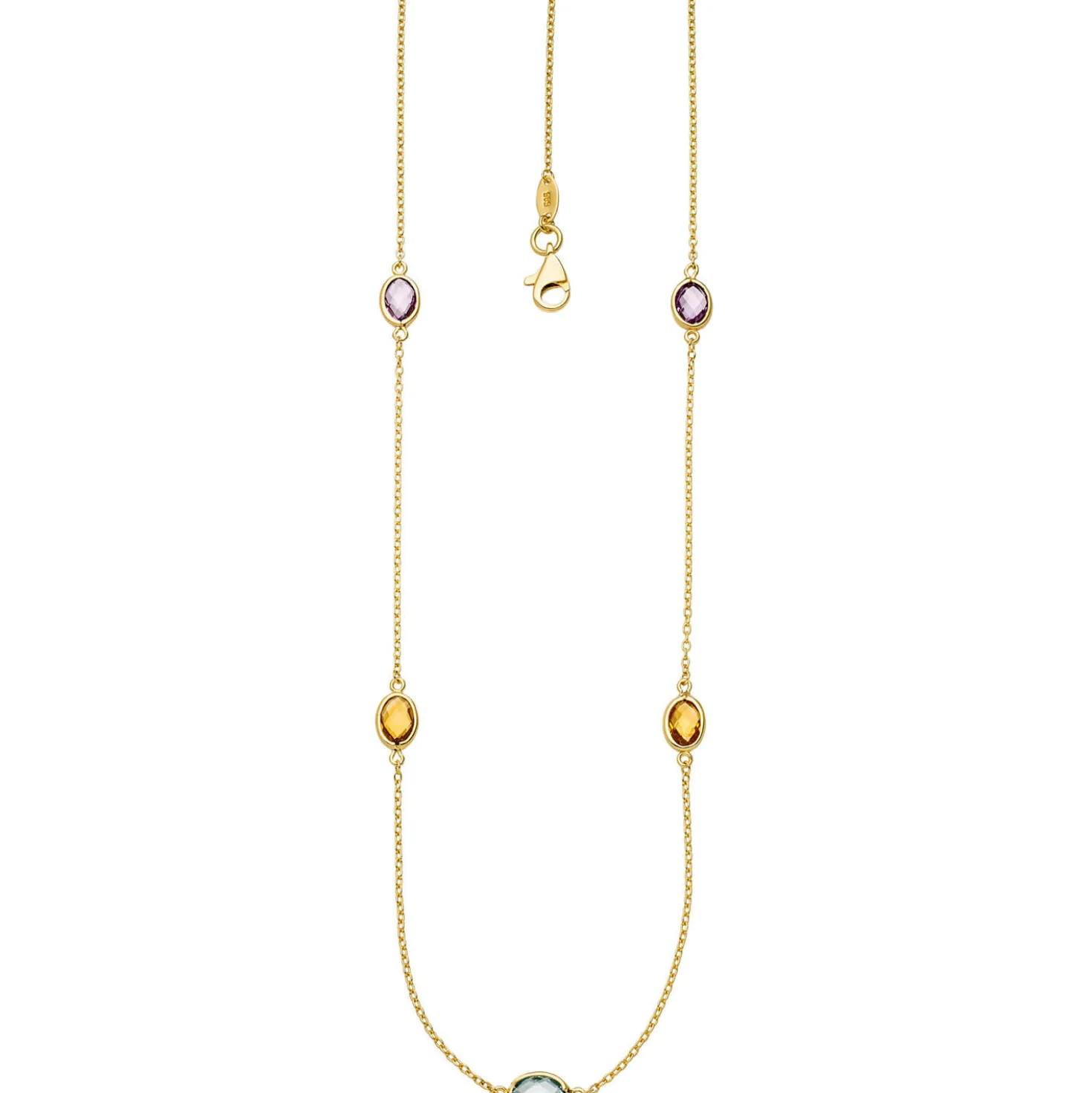 0,8mm Collier Ankerkette Blautopas Amethysten Citrinen 585 Gold Gelbgold 42-45cm
