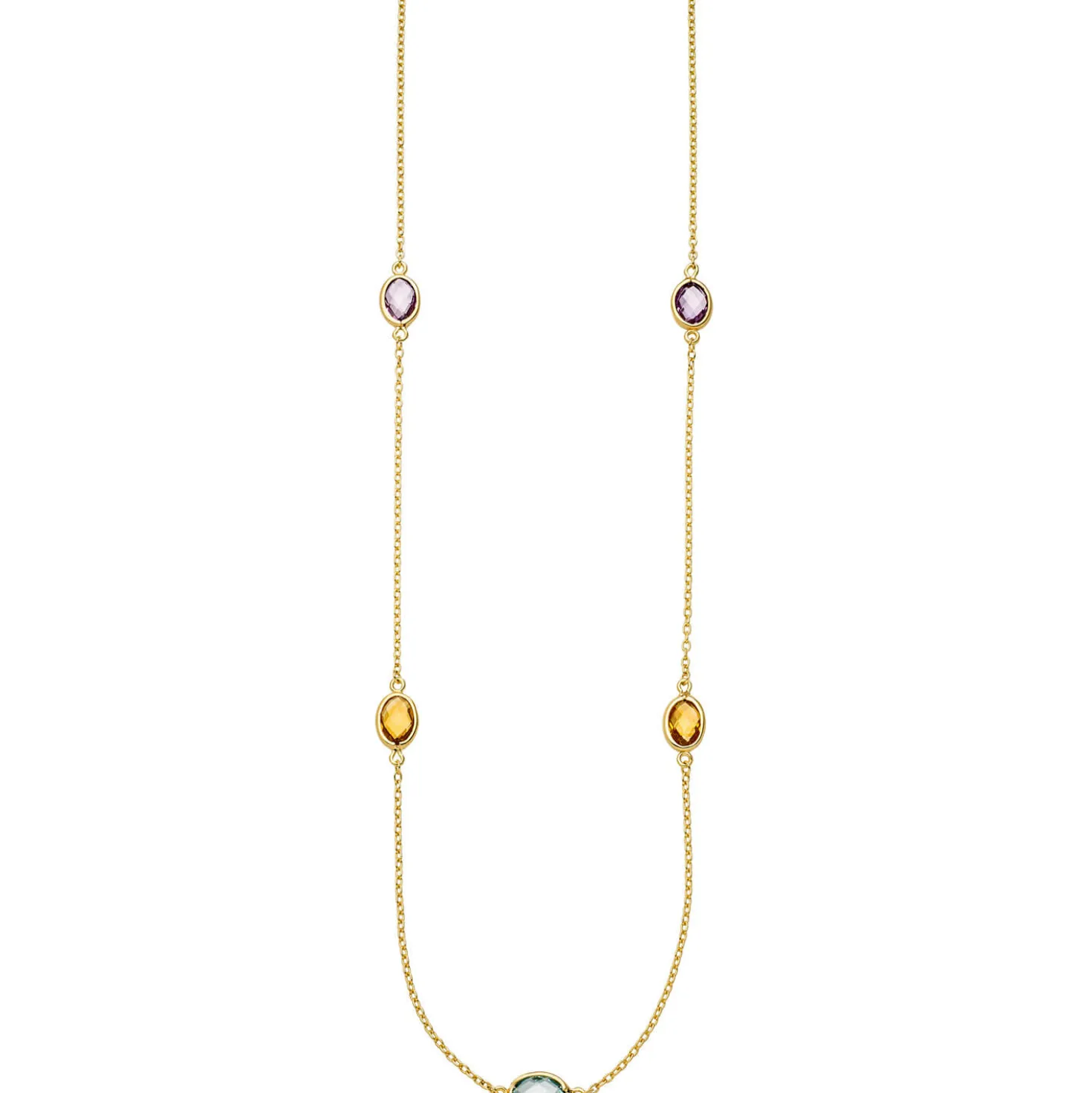 0,8mm Collier Ankerkette Blautopas Amethysten Citrinen 585 Gold Gelbgold 42-45cm