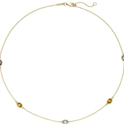0,8mm Collier Ankerkette Blautopas Amethysten Citrinen 585 Gold Gelbgold 42-45cm