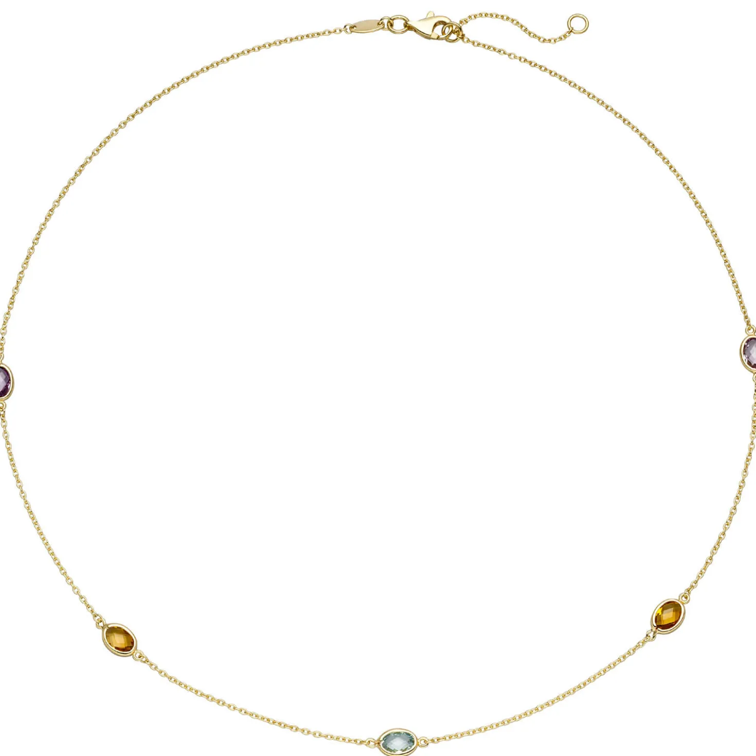 0,8mm Collier Ankerkette Blautopas Amethysten Citrinen 585 Gold Gelbgold 42-45cm