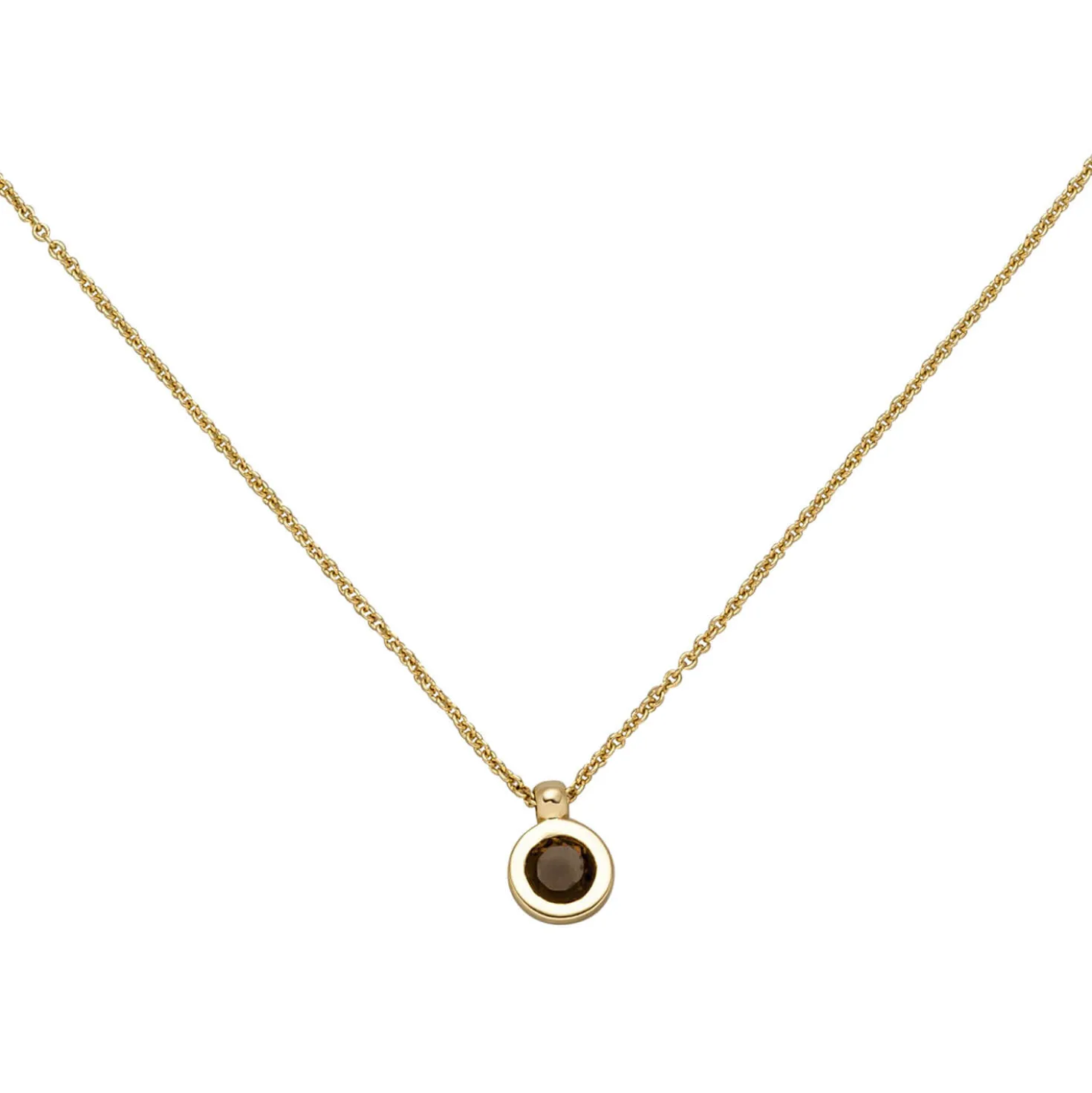 0,9mm Collier Ankerkette mit Anhänger aus Rauchquarz, 585 Gold Gelbgold, 45cm
