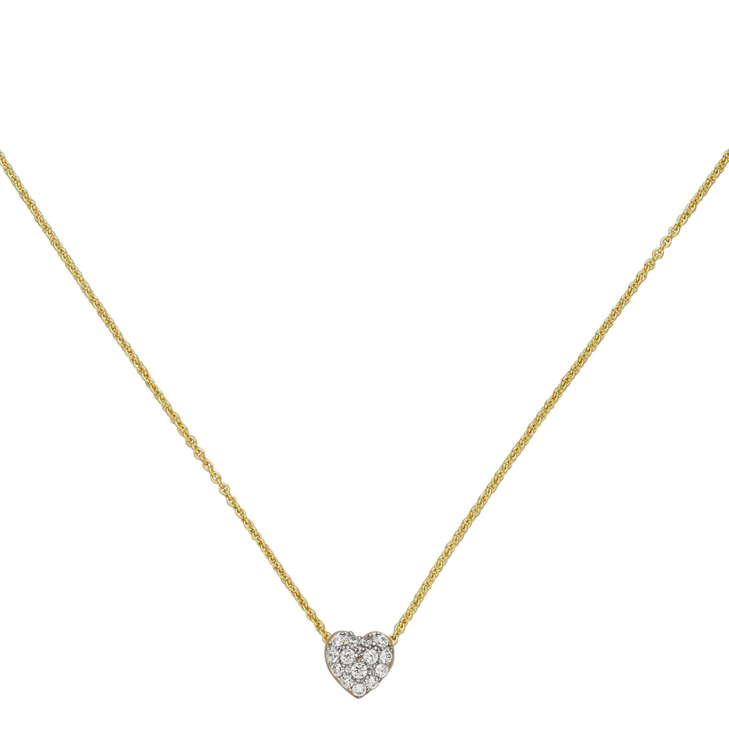 1mm Collier Ankerkette mit Anhänger Herz mit weißen Zirkonia, 375 Gold Gelbgold