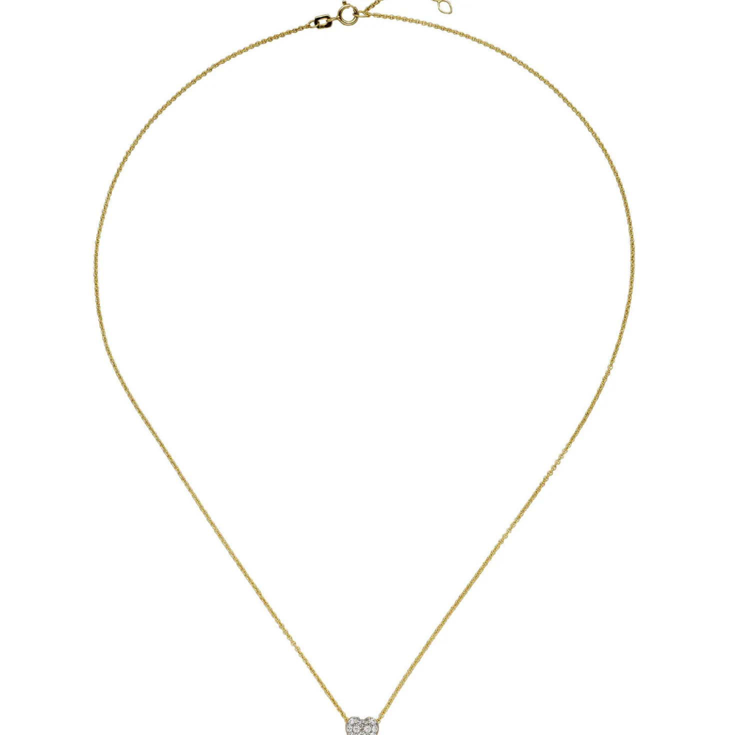 1mm Collier Ankerkette mit Anhänger Herz mit weißen Zirkonia, 375 Gold Gelbgold