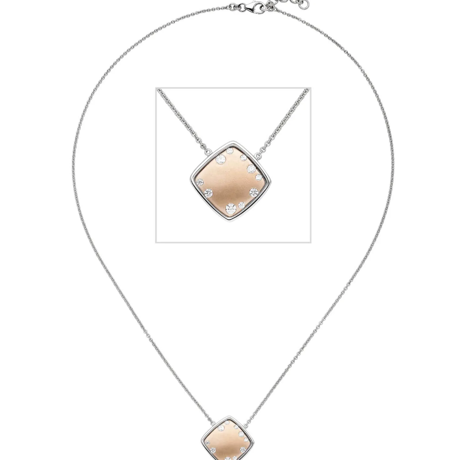 1,3mm Collier Ankerkette, Quadrat mit Zirkonia, 375 Gold Weißgold Rotgold, 45cm