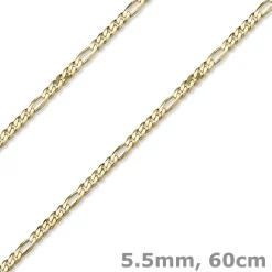 5,5mm Collier diamantierte Figarokette aus 585 Gold Gelbgold Halsschmuck, 60cm